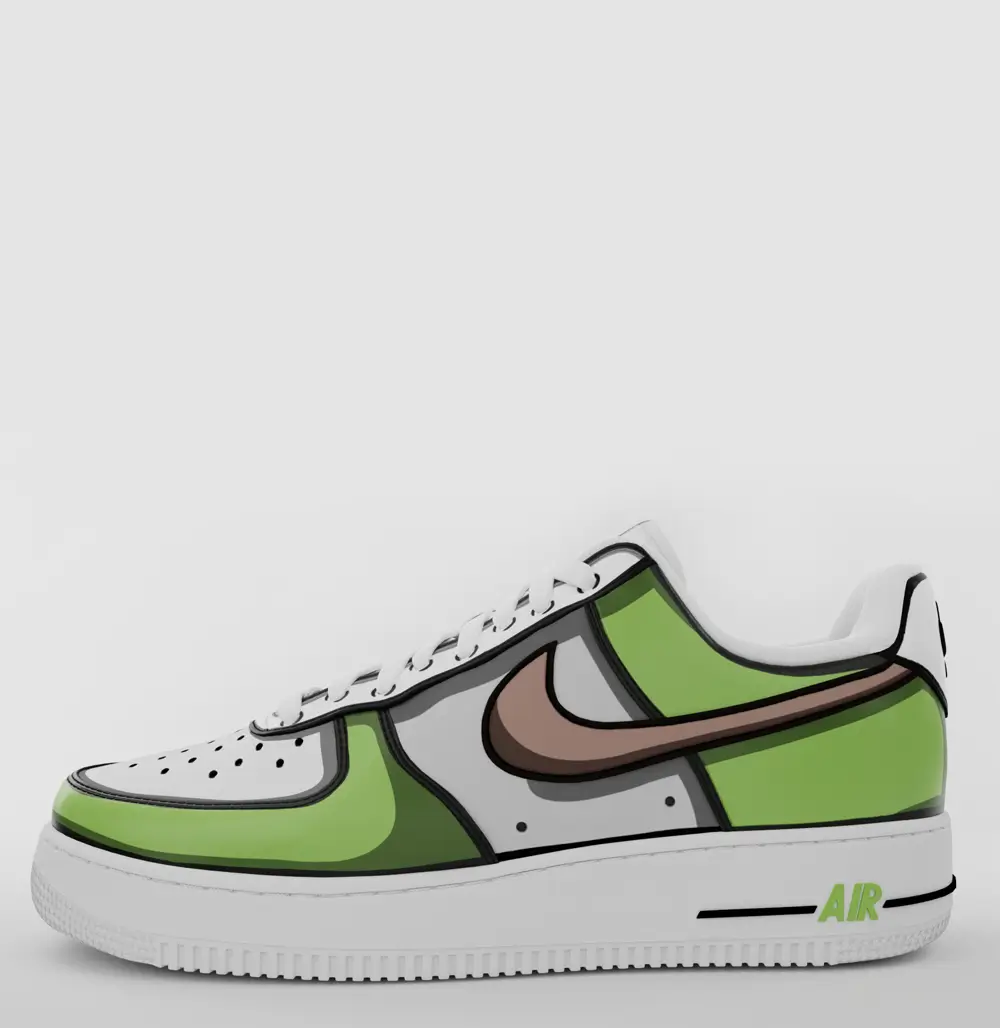 Green 2D Cartoon Air Force 1 custom Green Cartoon Air Force 1 custom, green, black, white customized air force 1, custom air forces, custom sneakers, custom trainers, customised nikes, buy custom shoes online, 2d cartoon